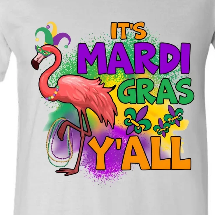 Flamingo ItS Mardi Gras YAll V-Neck T-Shirt