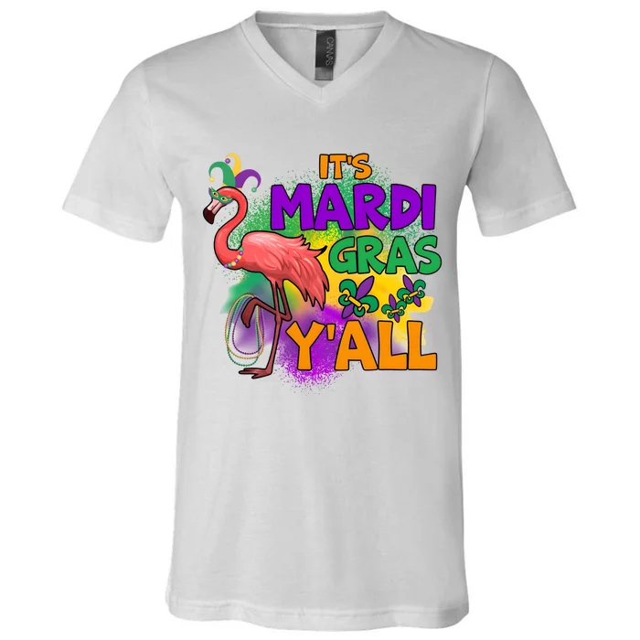 Flamingo ItS Mardi Gras YAll V-Neck T-Shirt