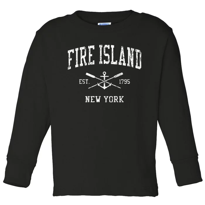 Fire Island Ny Vintage Crossed Oars & Boat Anchor Toddler Long Sleeve Shirt