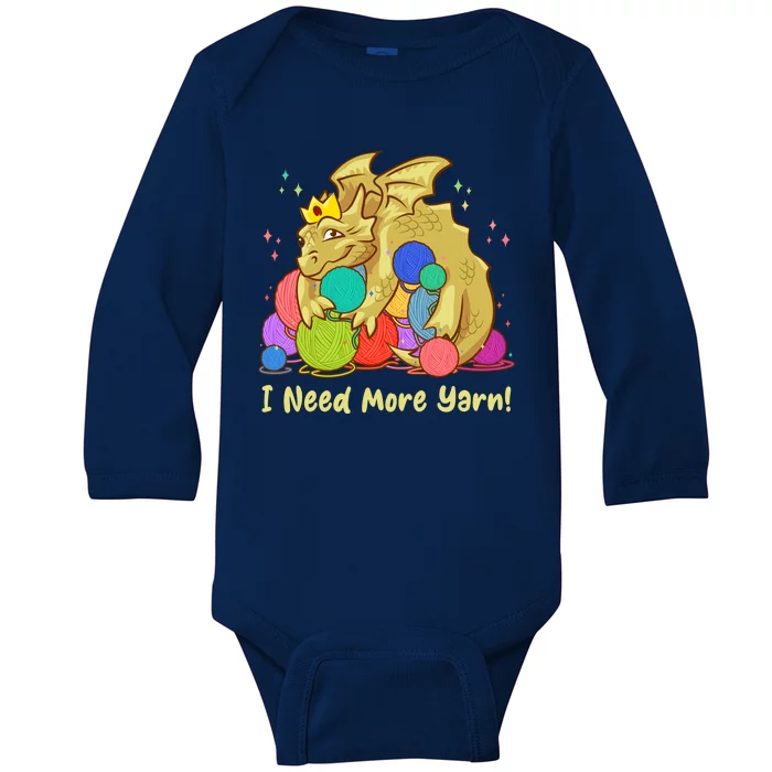 Funny I Need More Yarn Dragon Hoarding Yarn Baby Long Sleeve Bodysuit