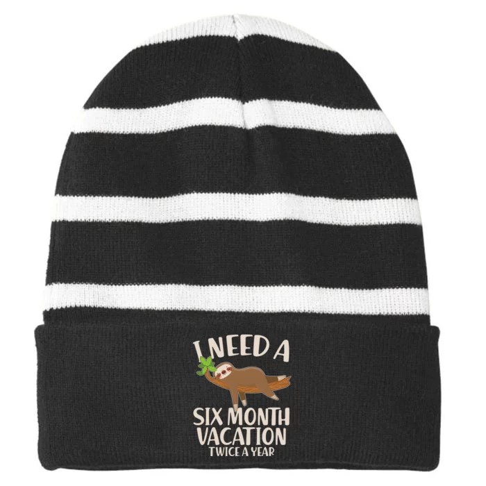 Funny I Need A Six Month Vacation Twice A Year Striped Beanie with Solid Band