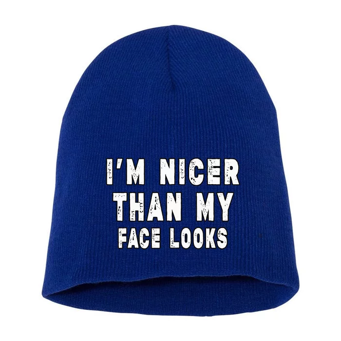 Funny Im Nicer Than My Face Looks Sarcasm Funny Gift Short Acrylic Beanie