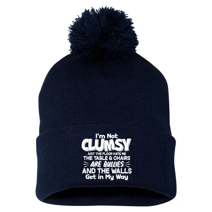 Funny I'm Not Clumsy Pom Pom 12in Knit Beanie