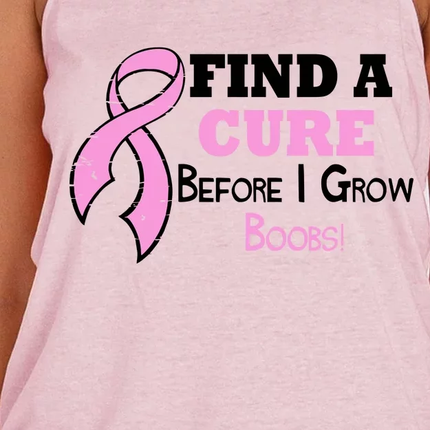 Find A Cure Before I Grow Boobs Women's Knotted Racerback Tank