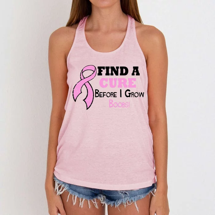 Find A Cure Before I Grow Boobs Women's Knotted Racerback Tank