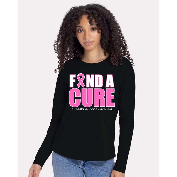 Find A Cure Breast Cancer Awareness Ribbon Womens Cotton Relaxed Long Sleeve T-Shirt