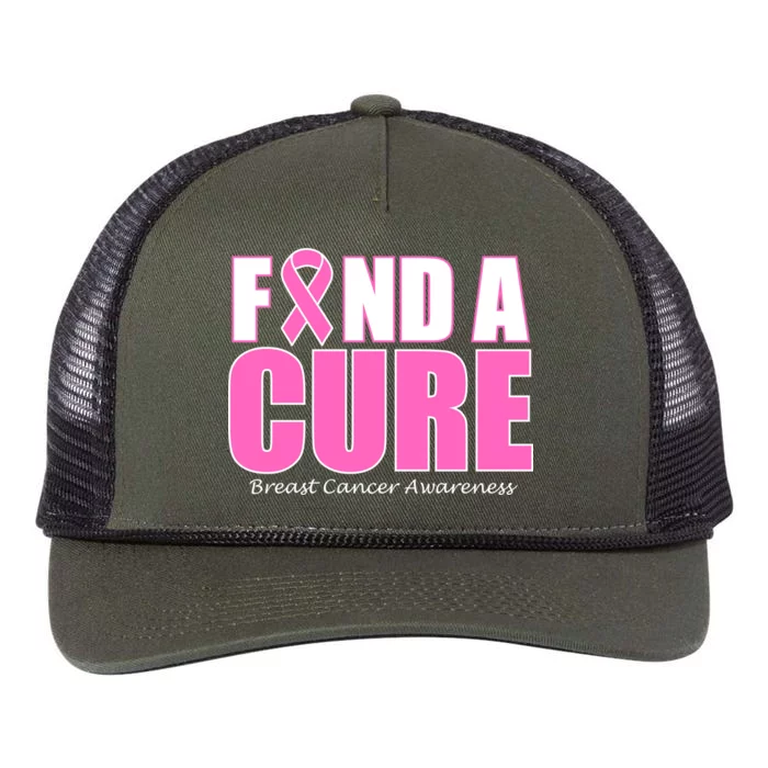 Find A Cure Breast Cancer Awareness Ribbon Retro Rope Trucker Hat Cap