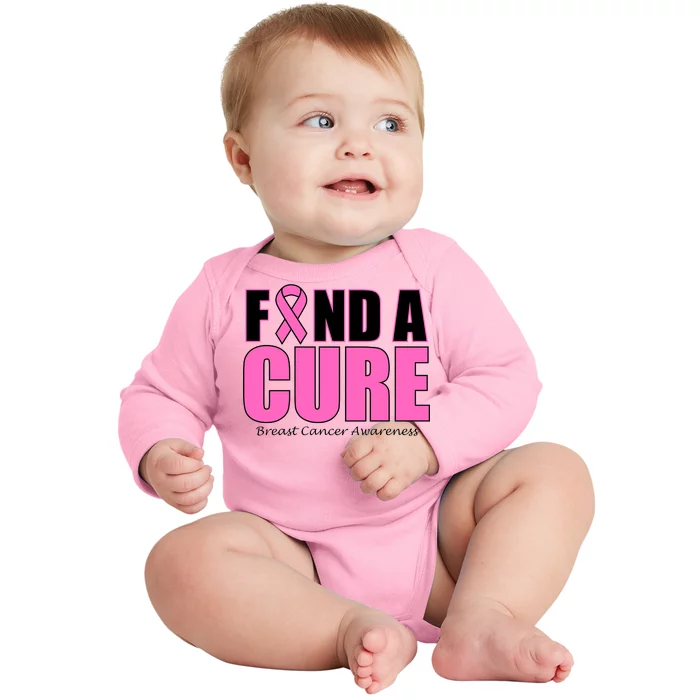 Find A Cure Breast Cancer Awareness Ribbon Baby Long Sleeve Bodysuit