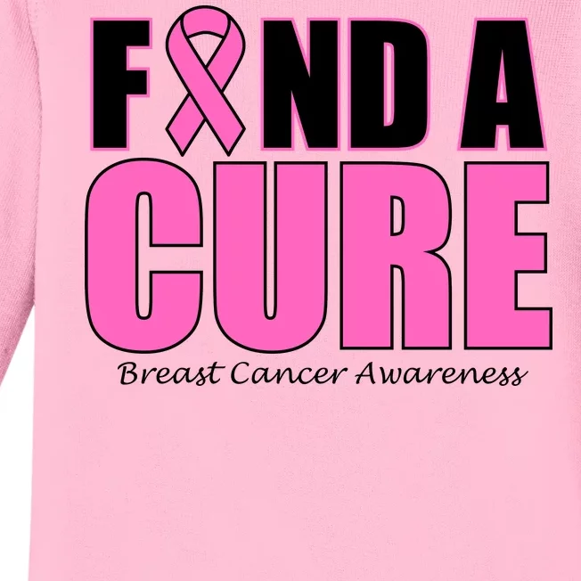 Find A Cure Breast Cancer Awareness Ribbon Baby Long Sleeve Bodysuit