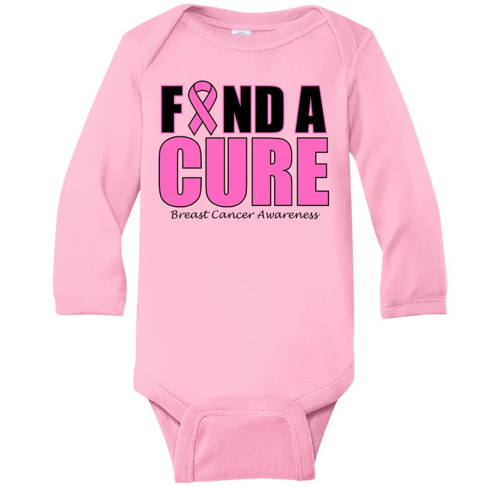 Find A Cure Breast Cancer Awareness Ribbon Baby Long Sleeve Bodysuit