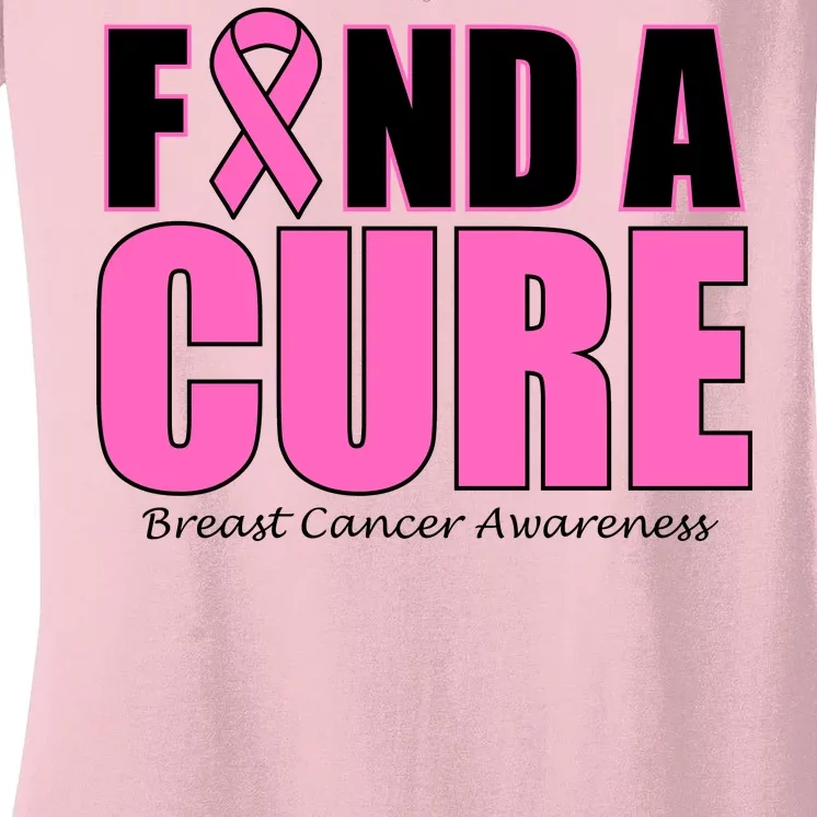 Find A Cure Breast Cancer Awareness Ribbon Women's V-Neck T-Shirt