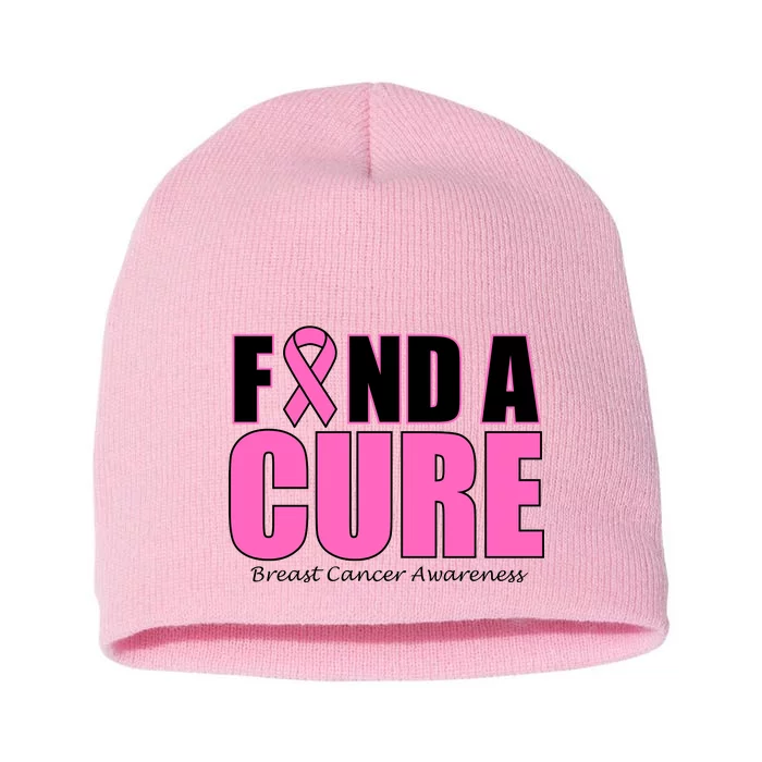 Find A Cure Breast Cancer Awareness Ribbon Short Acrylic Beanie