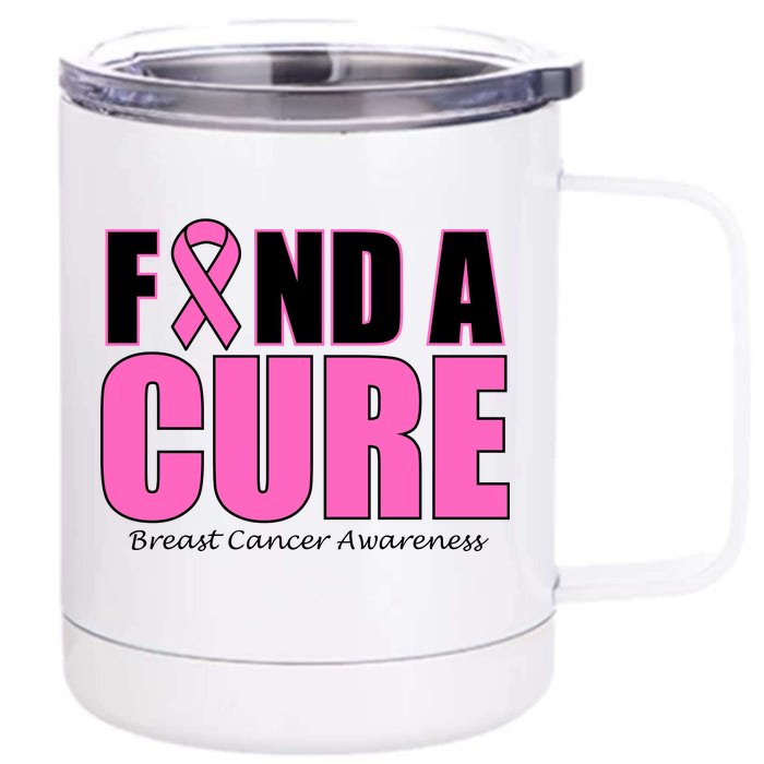 Find A Cure Breast Cancer Awareness Ribbon Front & Back 12oz Stainless Steel Tumbler Cup