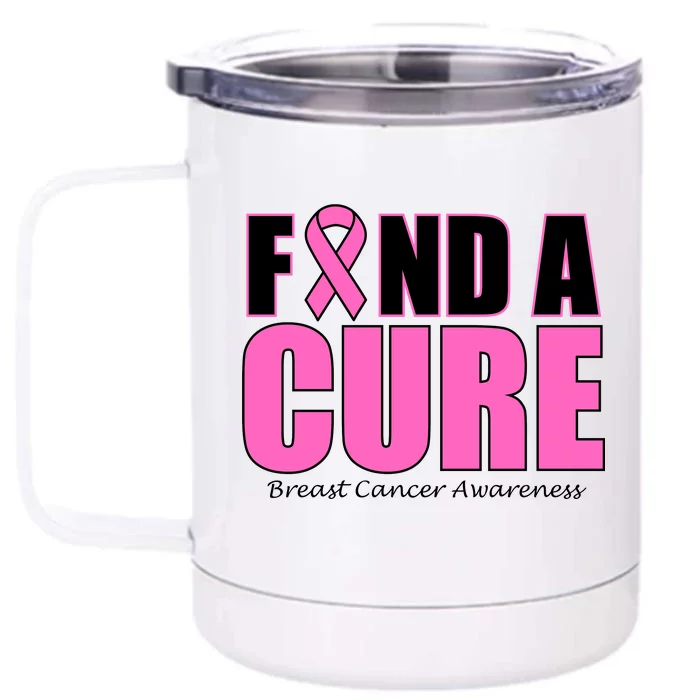 Find A Cure Breast Cancer Awareness Ribbon Front & Back 12oz Stainless Steel Tumbler Cup