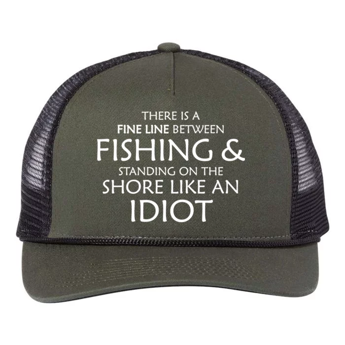 Fine Line Between Fishing And Idiots Retro Rope Trucker Hat Cap