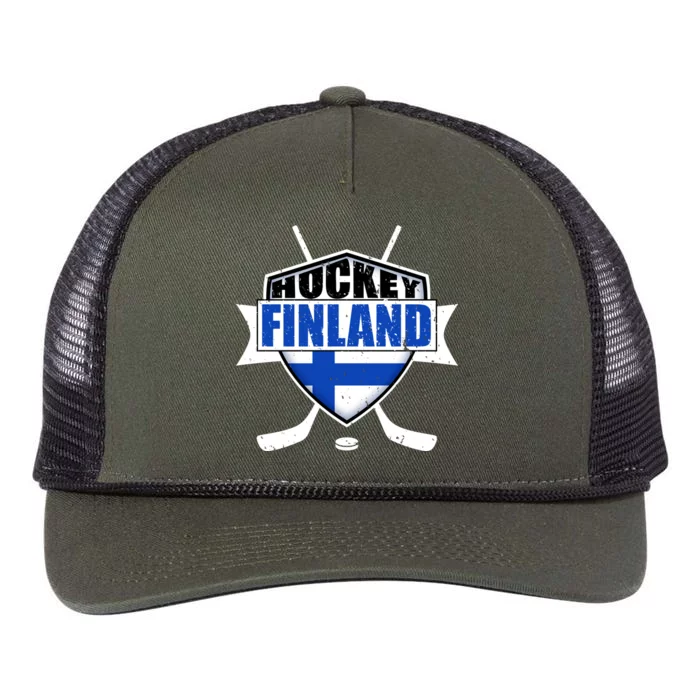 Finland Hockey Team Shield Retro Rope Trucker Hat Cap