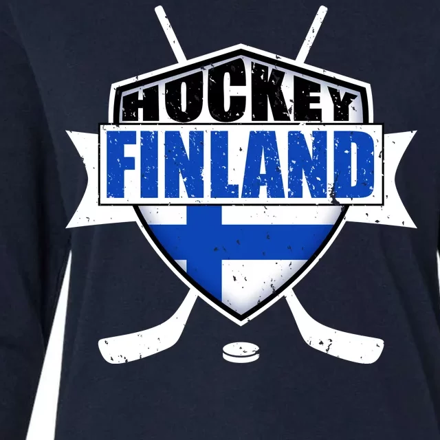 Finland Hockey Team Shield Womens Cotton Relaxed Long Sleeve T-Shirt