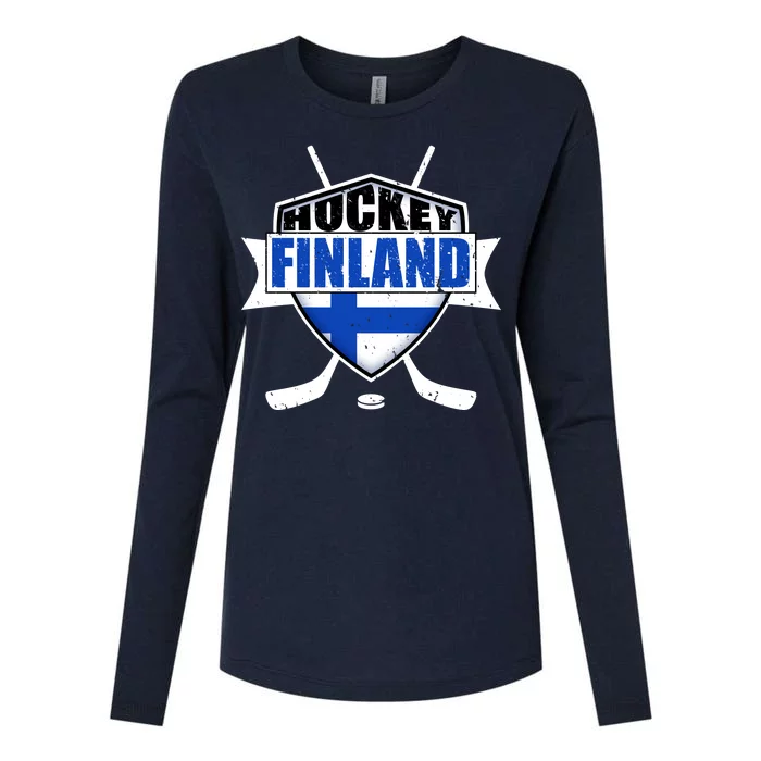 Finland Hockey Team Shield Womens Cotton Relaxed Long Sleeve T-Shirt