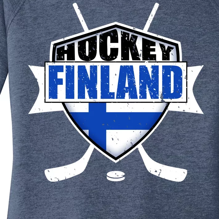 Finland Hockey Team Shield Women's Perfect Tri Tunic Long Sleeve Shirt