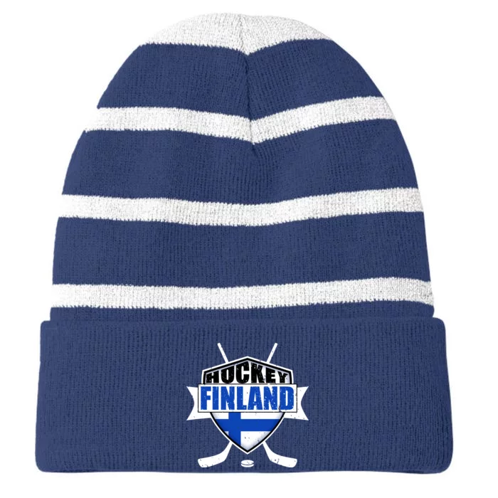 Finland Hockey Team Shield Striped Beanie with Solid Band