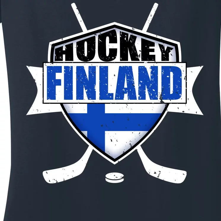 Finland Hockey Team Shield Women's V-Neck T-Shirt