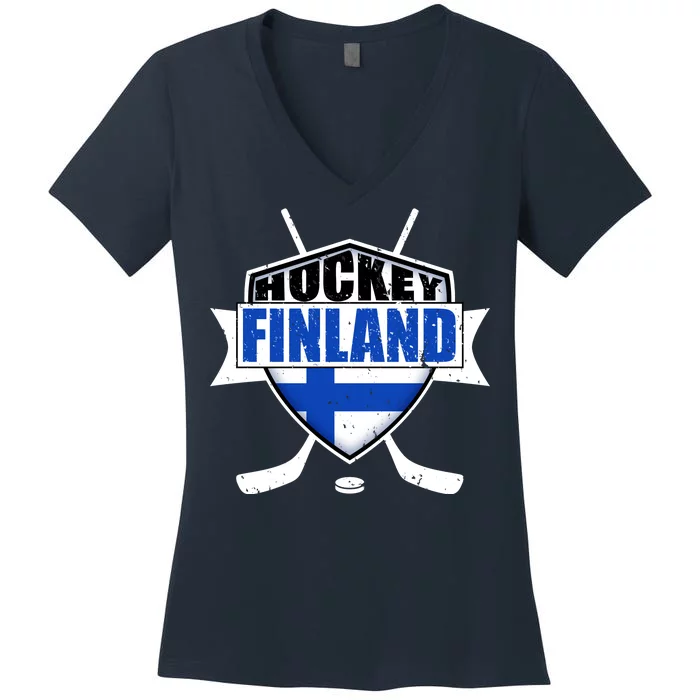 Finland Hockey Team Shield Women's V-Neck T-Shirt