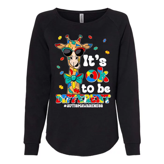 Funny ItS Ok To Be Different Autism Awareness Giraffe Womens California Wash Sweatshirt