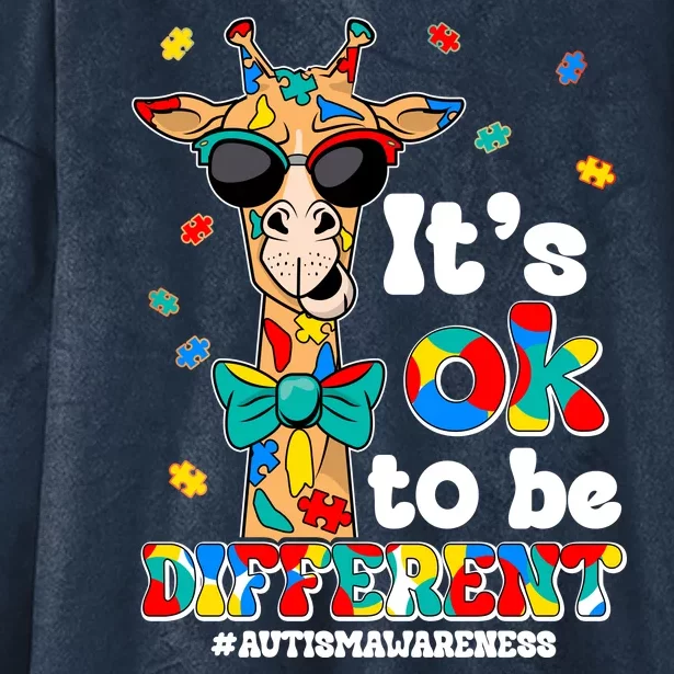 Funny ItS Ok To Be Different Autism Awareness Giraffe Hooded Wearable Blanket