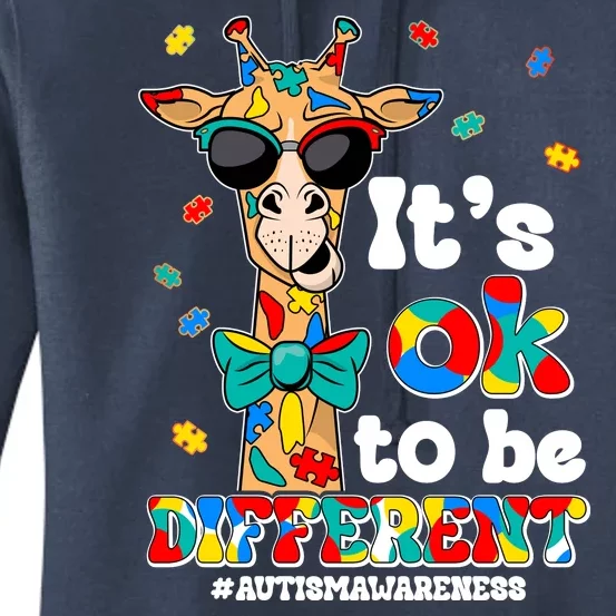 Funny ItS Ok To Be Different Autism Awareness Giraffe Women's Pullover Hoodie