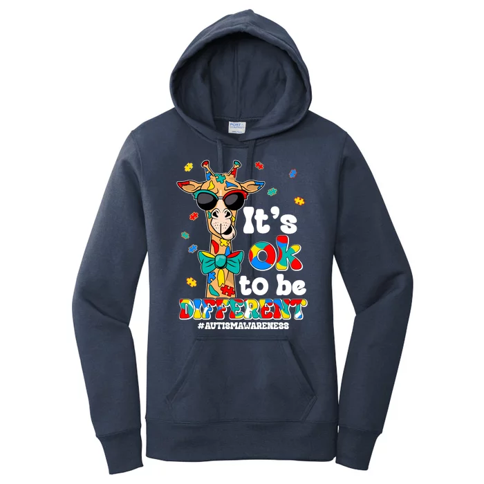 Funny ItS Ok To Be Different Autism Awareness Giraffe Women's Pullover Hoodie