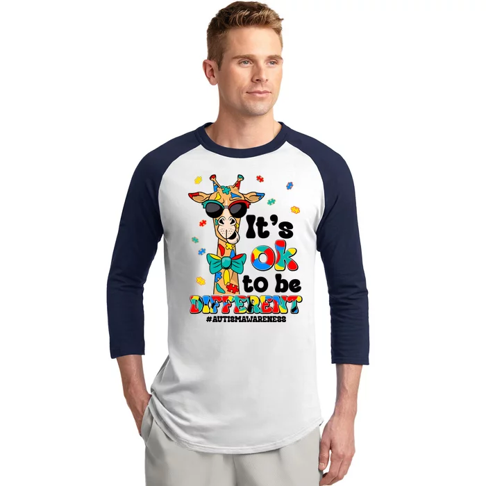 Funny ItS Ok To Be Different Autism Awareness Giraffe Baseball Sleeve Shirt