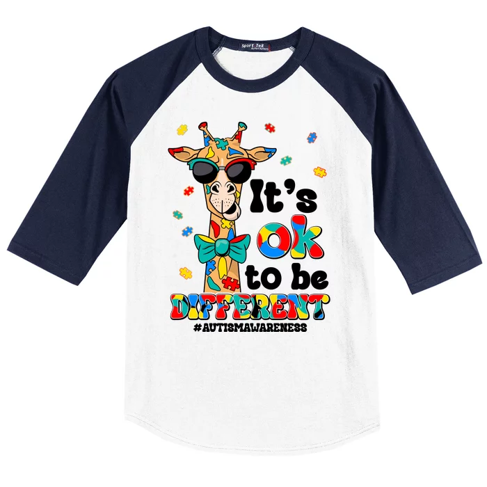 Funny ItS Ok To Be Different Autism Awareness Giraffe Baseball Sleeve Shirt