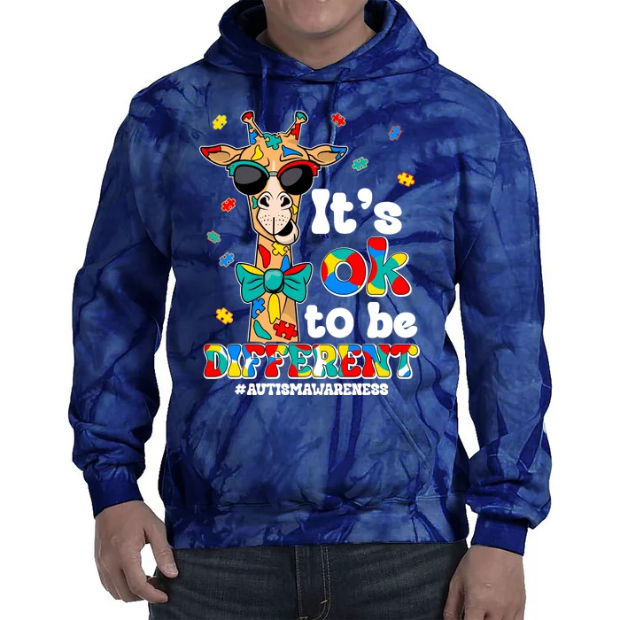 Funny ItS Ok To Be Different Autism Awareness Giraffe Tie Dye Hoodie