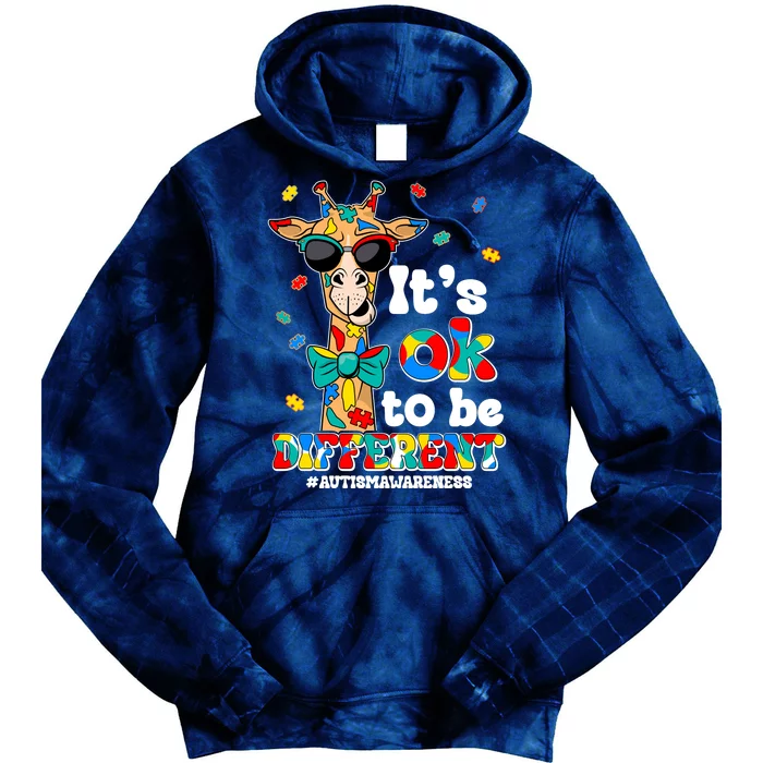 Funny ItS Ok To Be Different Autism Awareness Giraffe Tie Dye Hoodie