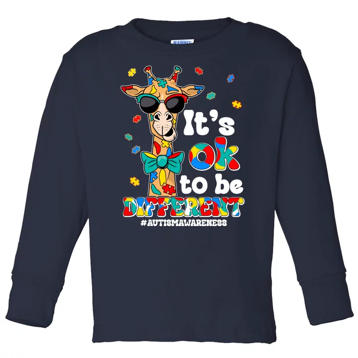 Funny ItS Ok To Be Different Autism Awareness Giraffe Toddler Long Sleeve Shirt