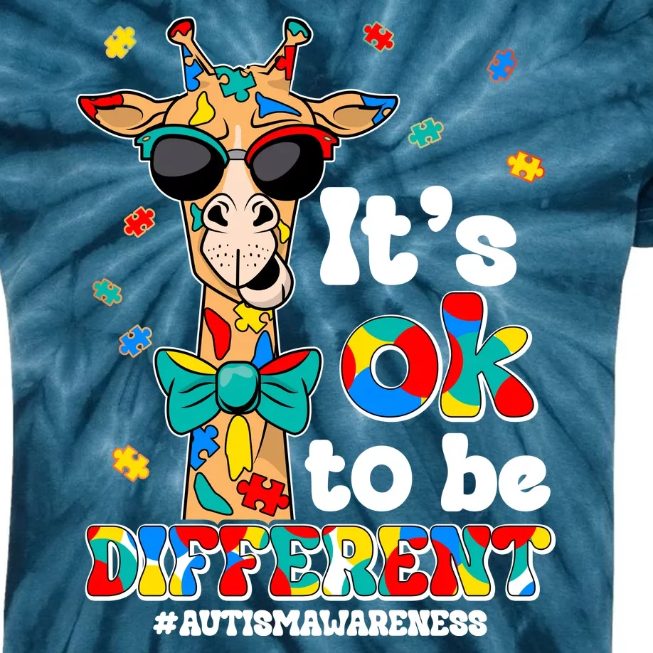 Funny ItS Ok To Be Different Autism Awareness Giraffe Kids Tie-Dye T-Shirt