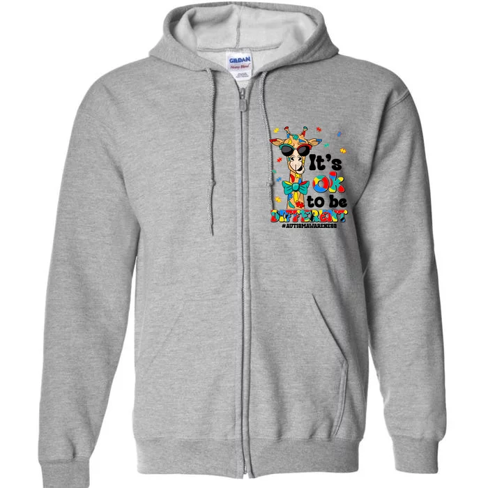 Funny ItS Ok To Be Different Autism Awareness Giraffe Full Zip Hoodie