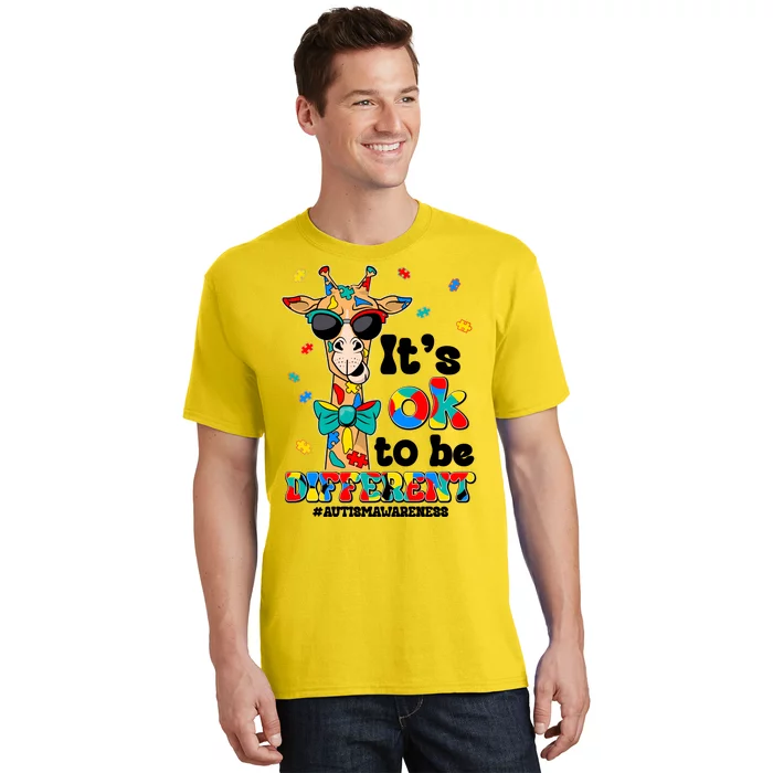 Funny ItS Ok To Be Different Autism Awareness Giraffe T-Shirt