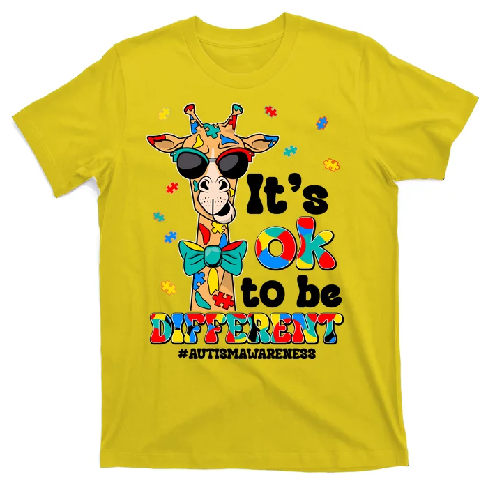 Funny ItS Ok To Be Different Autism Awareness Giraffe T-Shirt