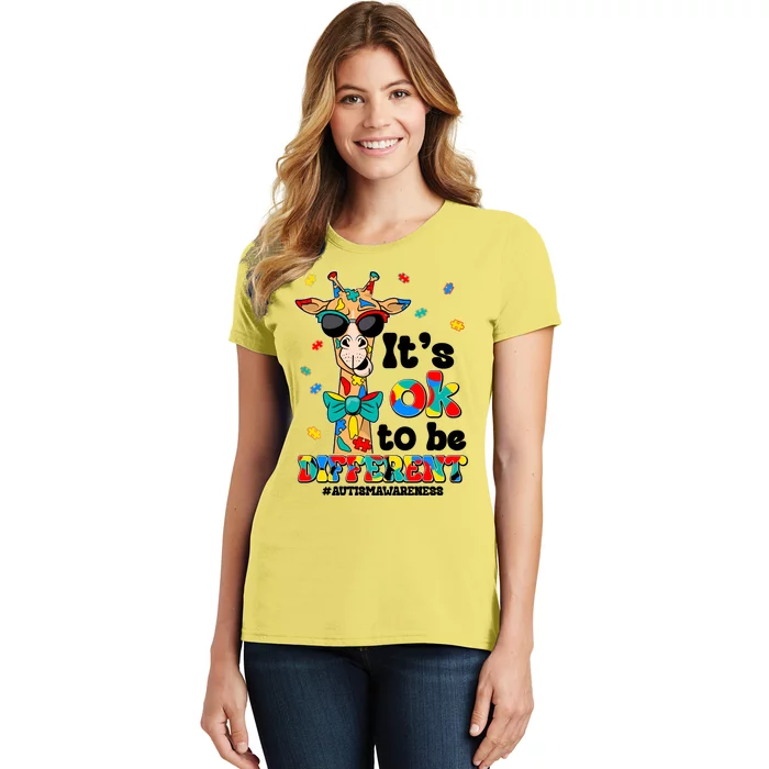 Funny ItS Ok To Be Different Autism Awareness Giraffe Women's T-Shirt