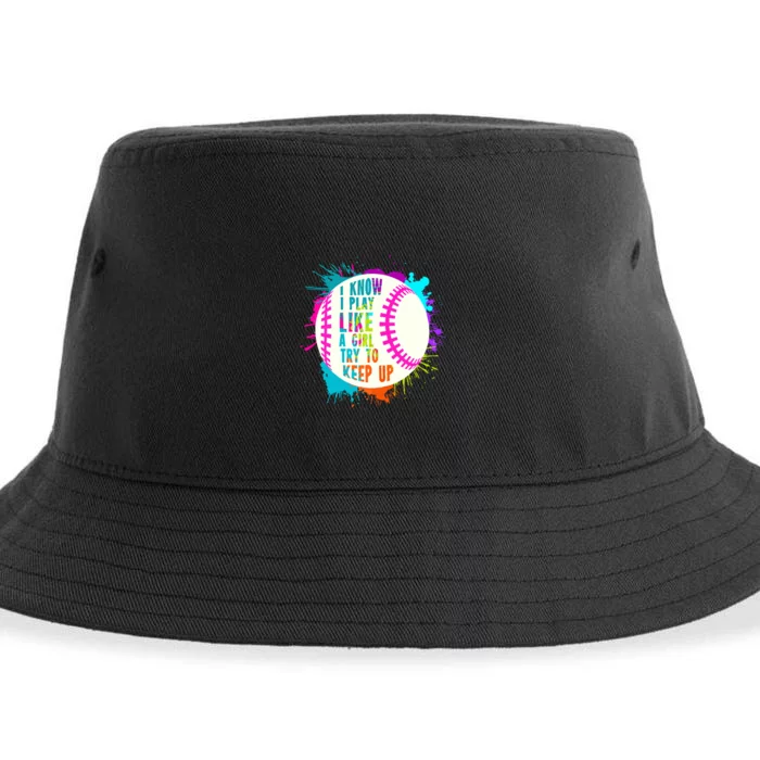 Funny I Play Like A Girl Softball Baseball Quote Sustainable Bucket Hat