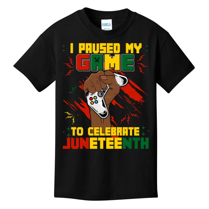 Funny I Paused My Game To Celebrate Juneteenth Black Gamers Kids T-Shirt