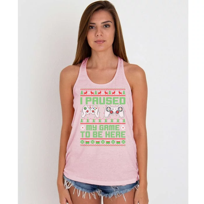 Funny I Paused My Game To Be Here Ugly Video Game Christmas Gift Women's Knotted Racerback Tank