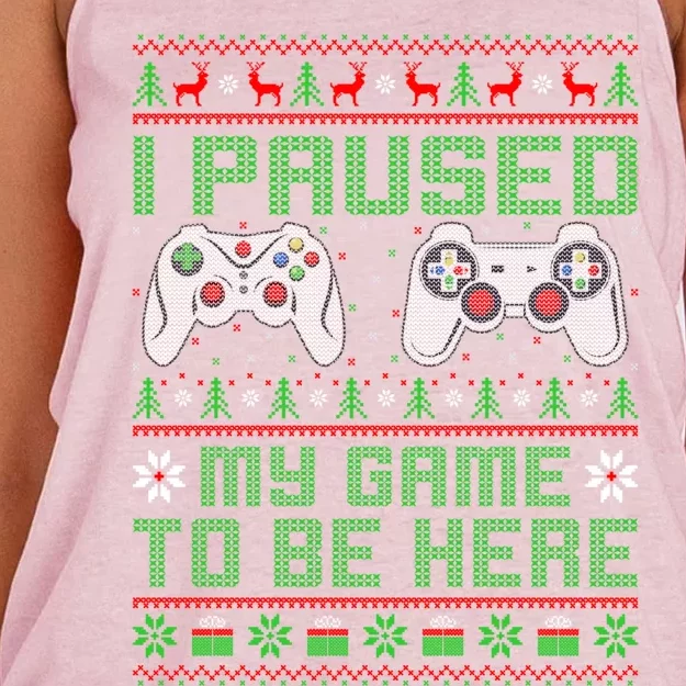 Funny I Paused My Game To Be Here Ugly Video Game Christmas Gift Women's Knotted Racerback Tank