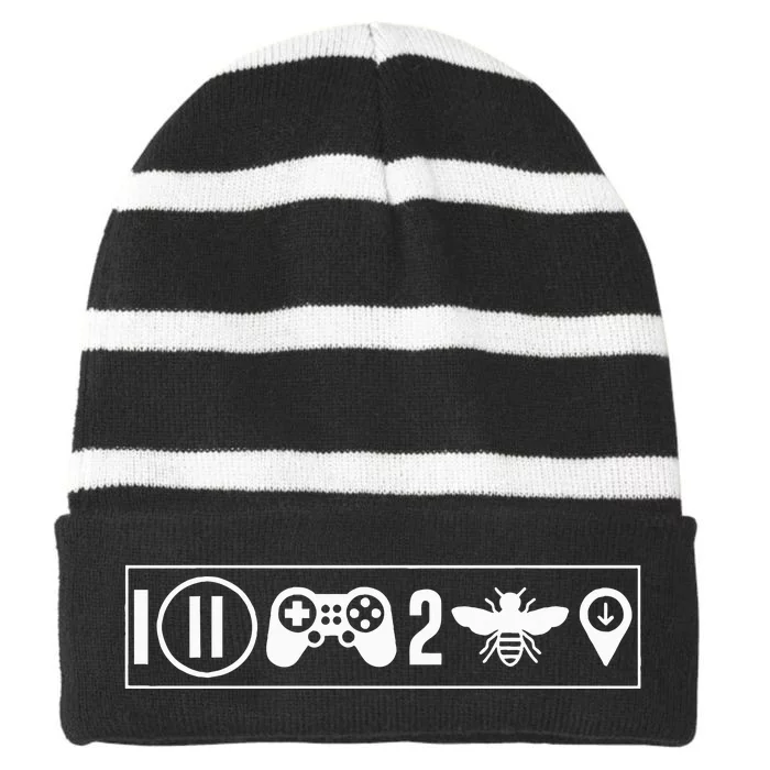 funny I Paused My Game To Be Here Striped Beanie with Solid Band