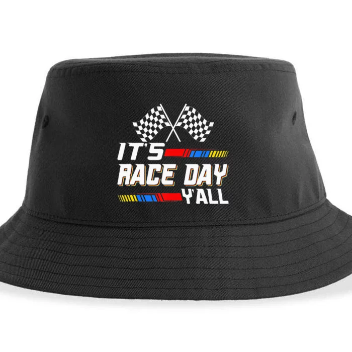 Funny Its Race Day Yall Checkered Flag Racing Track Sustainable Bucket Hat