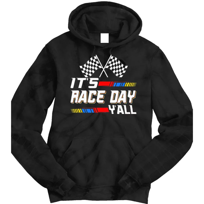 Funny Its Race Day Yall Checkered Flag Racing Track Tie Dye Hoodie