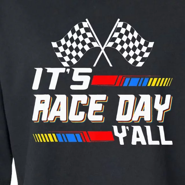 Funny Its Race Day Yall Checkered Flag Racing Track Cropped Pullover Crew