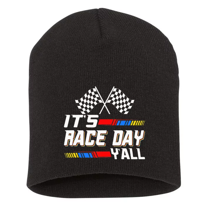 Funny Its Race Day Yall Checkered Flag Racing Track Short Acrylic Beanie