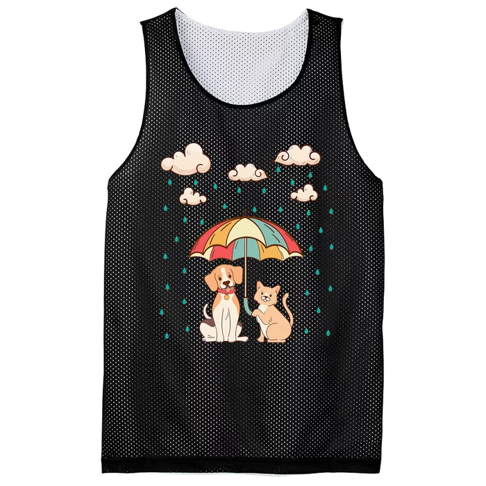 Funny Idiom Raining Cats And Dogs Cute Canine Feline Lover Mesh Reversible Basketball Jersey Tank